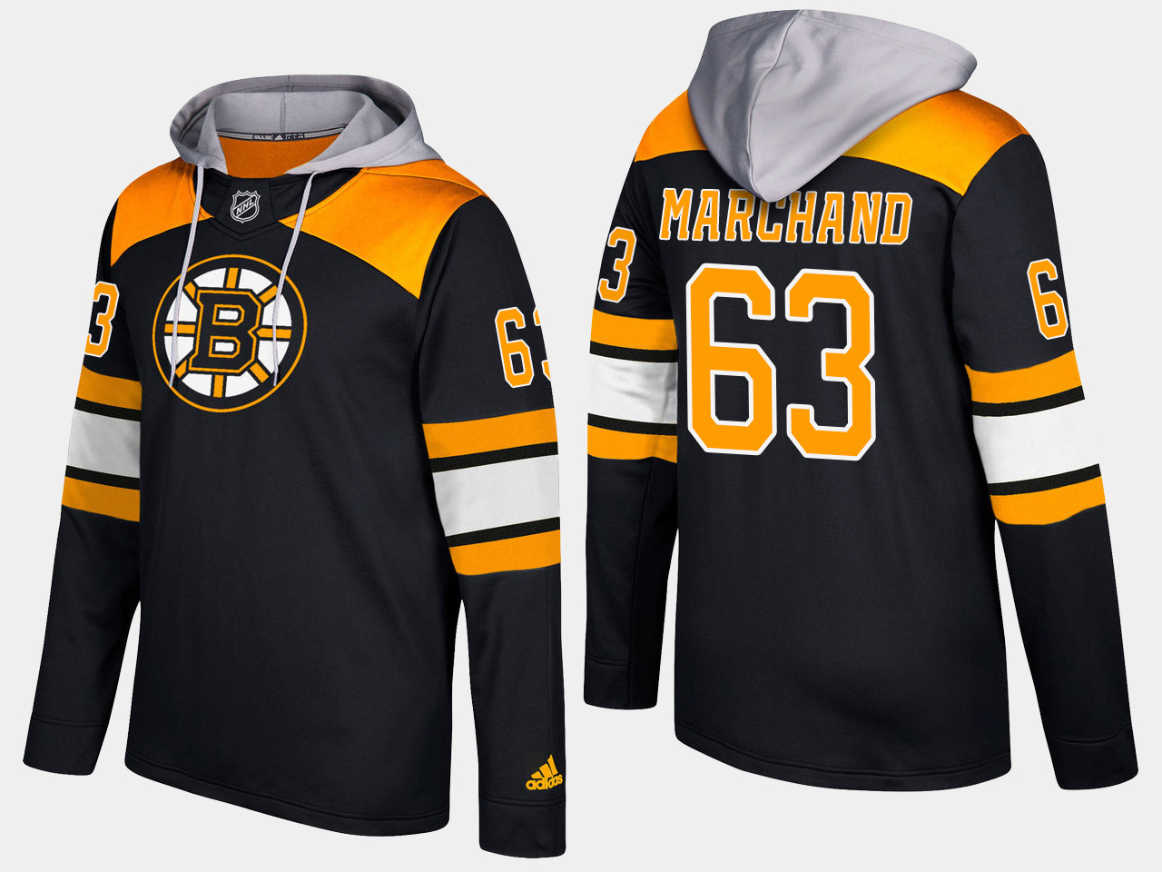 Men NHL Boston bruins 63 brad marchand black hoodie